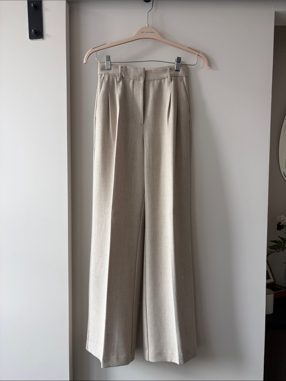 Aritzia Effortless Pants Wide-Leg High-Waist Trousers in Light Taupe Heathered